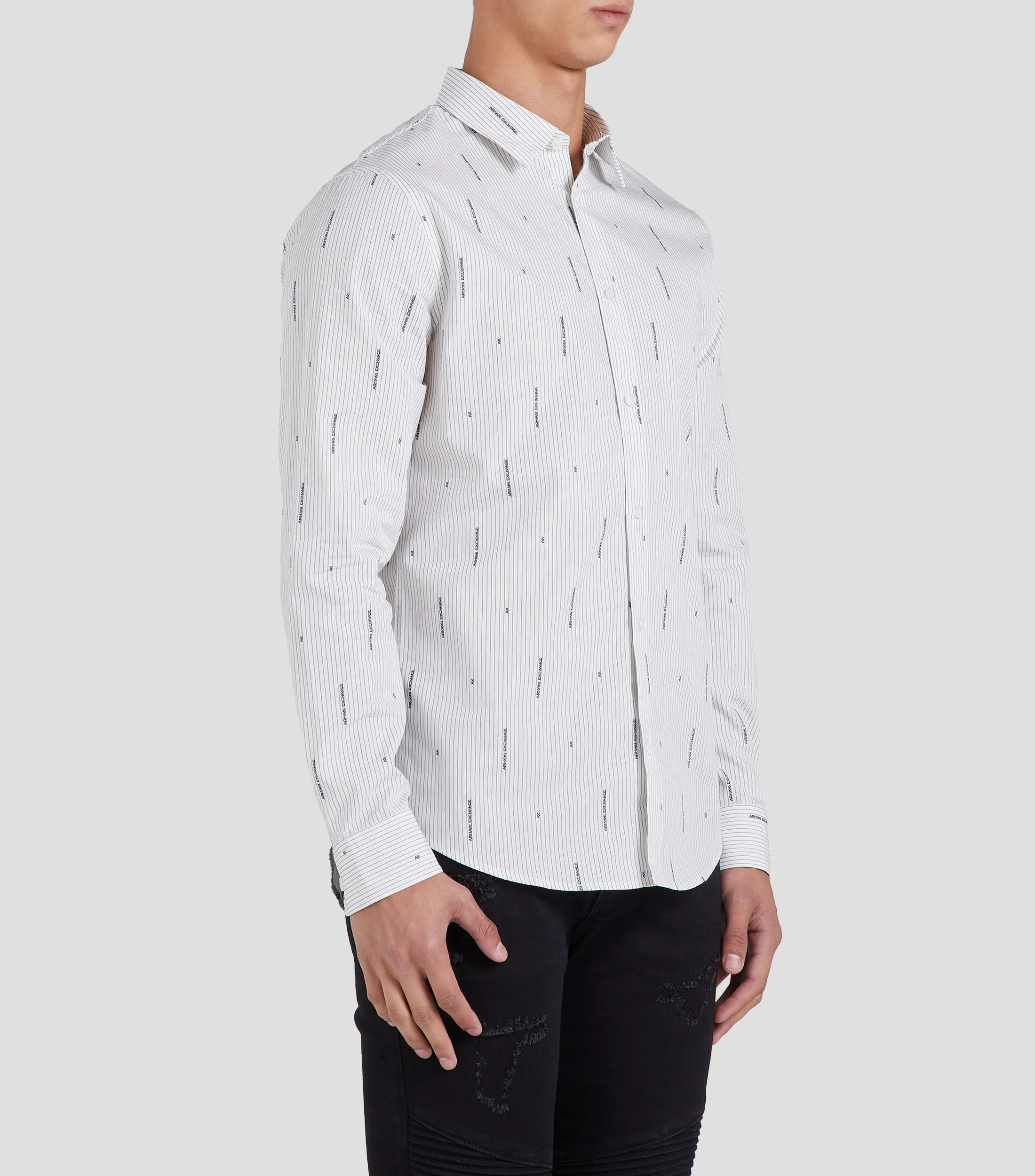 Armani Exchange Camisa a Rayas Manga Larga Hombre