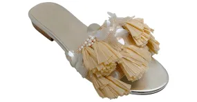 Autre Marque Delpozo Sandalias Chanclas De Rafia Con Pailettes Y Perlas Beige 