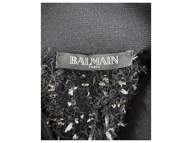 Balmain Balmaın 8-Falda de tweed con flecos y botones en viscosa negra Negro 