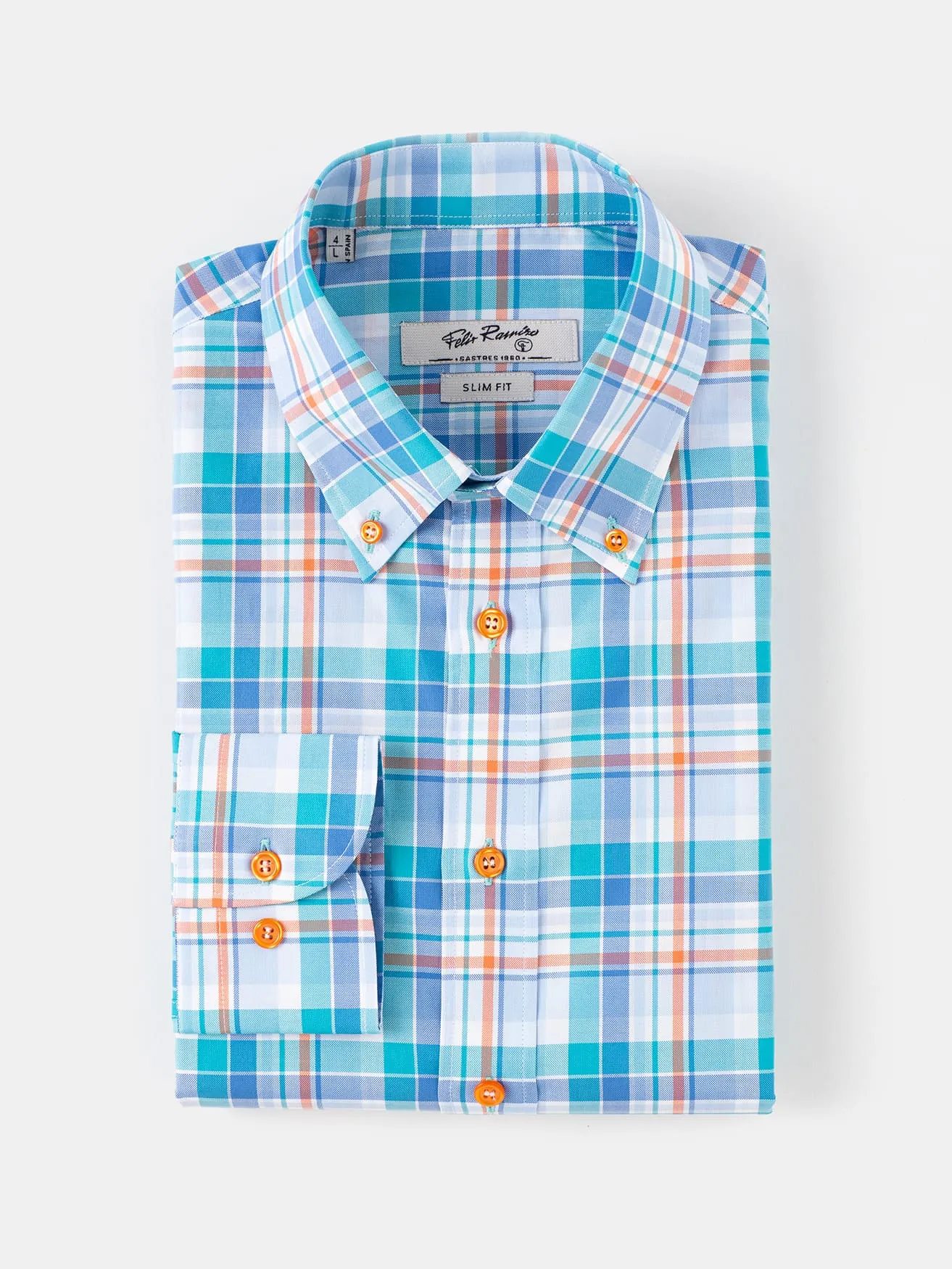 CAMISA CUADROS AZUL Y NARANJA