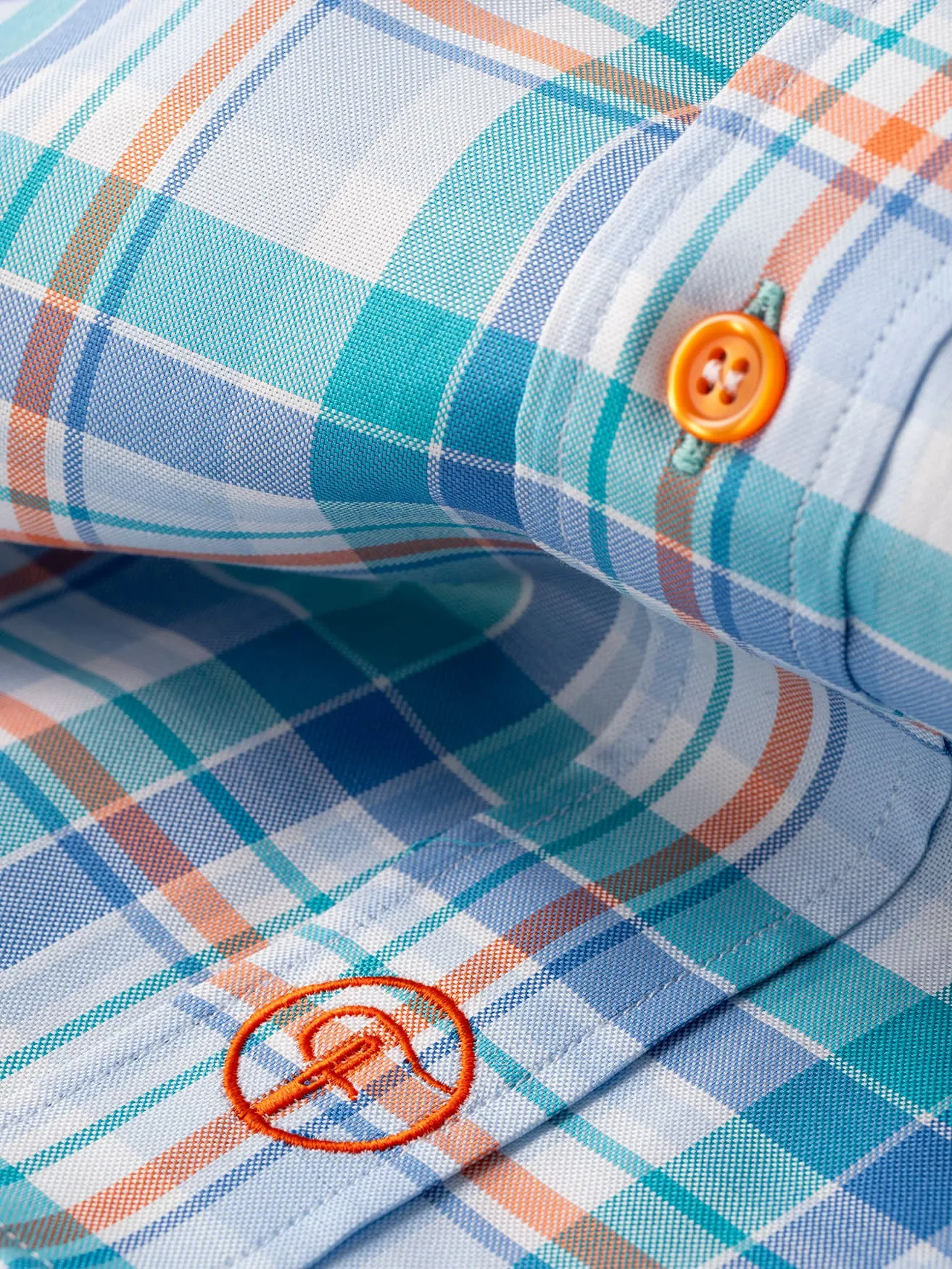 CAMISA CUADROS AZUL Y NARANJA