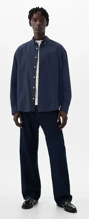 camisa GAP Standard Oxford Logo LS - Tapestry Navy - men´s