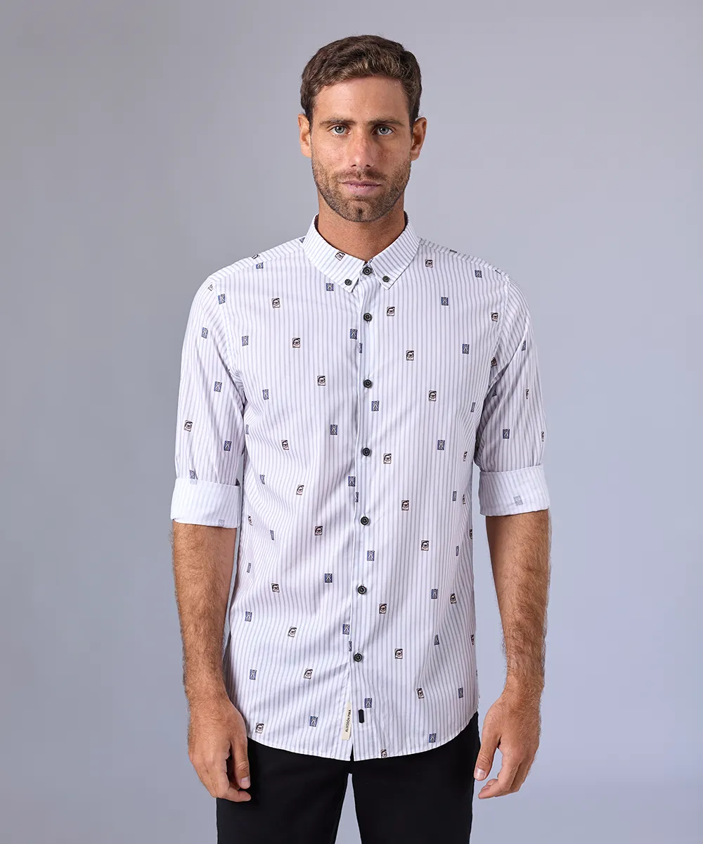 CAMISA MANGA LARGA CONEXION SLIM FIT BLANCO ESTAMPADO OI24