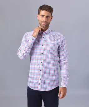 CAMISA MANGA LARGA CUELLO BUTTON DOWN APLICACIÓN EN CUELLO SLIM FIT CELESTE CUADROS OI24