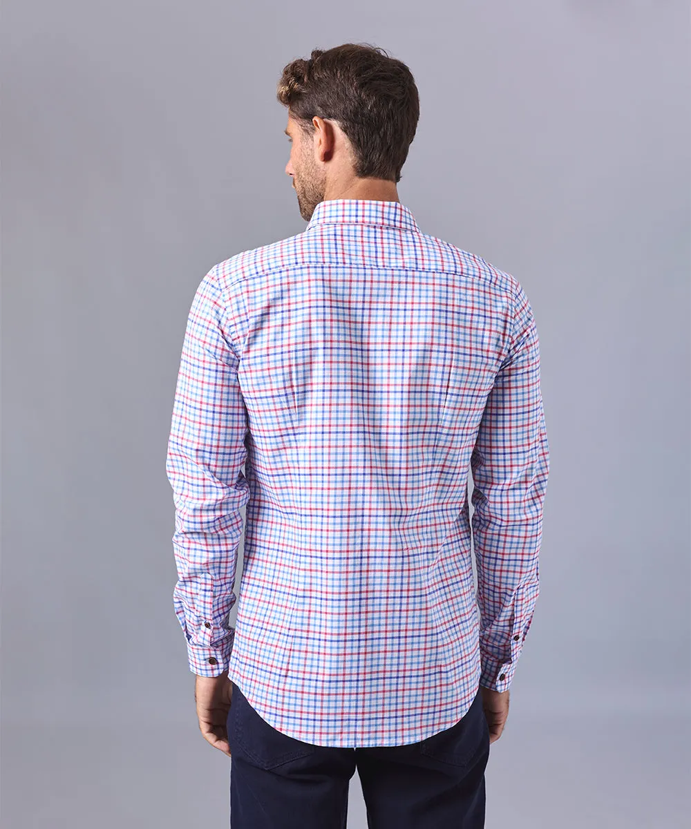 CAMISA MANGA LARGA CUELLO BUTTON DOWN APLICACIÓN EN CUELLO SLIM FIT CELESTE CUADROS OI24