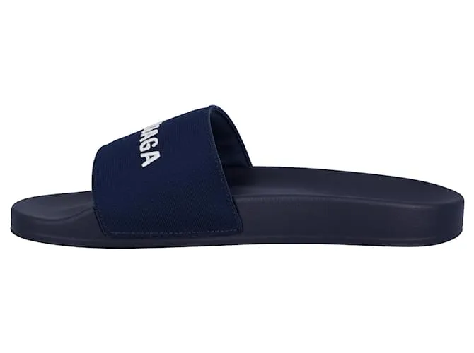 Chanclas de piscina bordadas con logo de Balenciaga en azul 