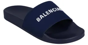 Chanclas de piscina bordadas con logo de Balenciaga en azul 