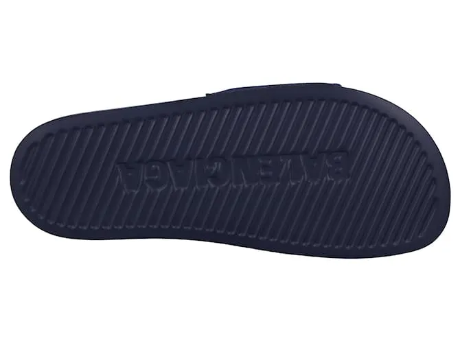 Chanclas de piscina bordadas con logo de Balenciaga en azul 