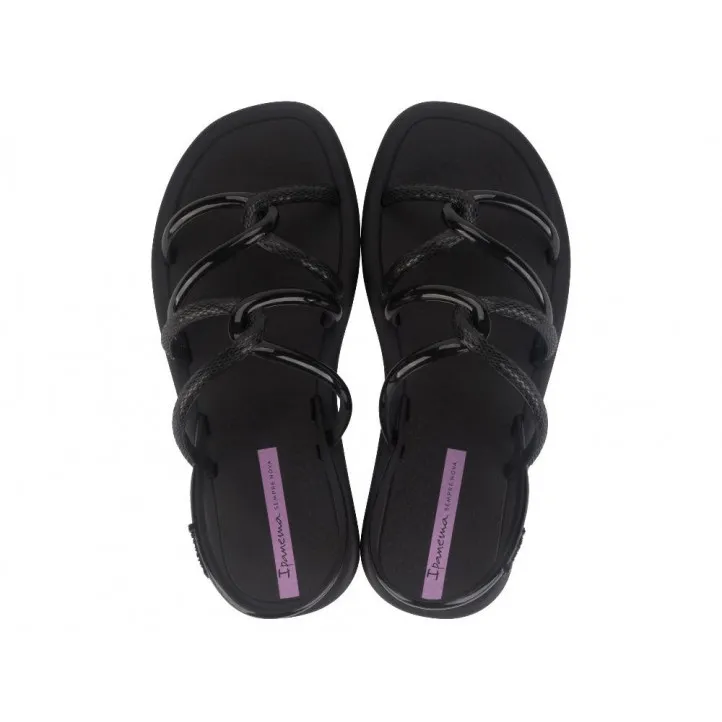 Chanclas Ipanema meu sol sandal ad negras y lilas con tiras entrecruzadas