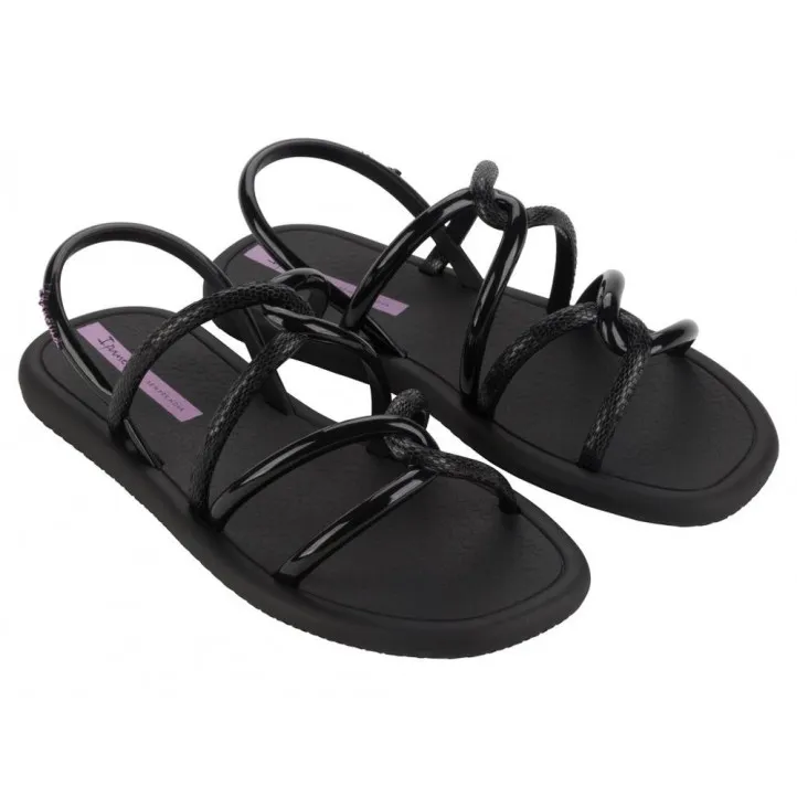 Chanclas Ipanema meu sol sandal ad negras y lilas con tiras entrecruzadas