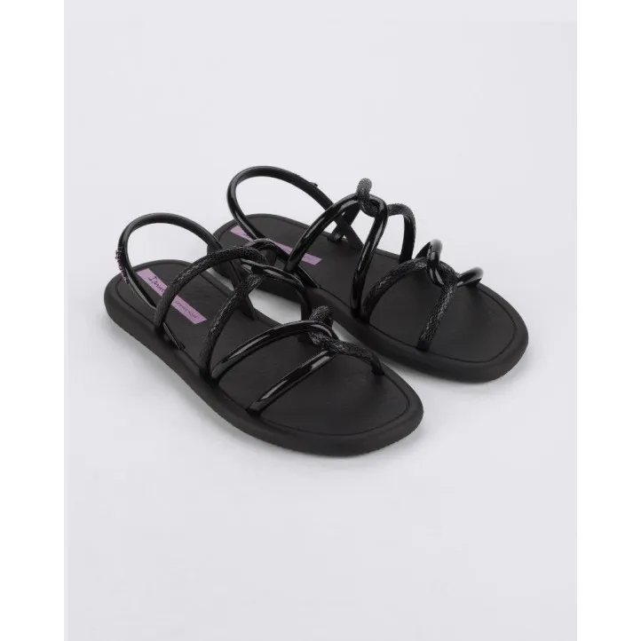 Chanclas Ipanema meu sol sandal ad negras y lilas con tiras entrecruzadas