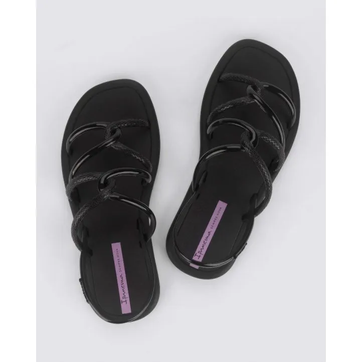 Chanclas Ipanema meu sol sandal ad negras y lilas con tiras entrecruzadas