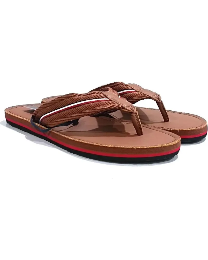 Chanclas TOMMY HILFIGER  de Hombre CHANCLA CASUAL DE TELA Y PIEL  CONAC