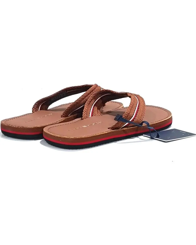 Chanclas TOMMY HILFIGER  de Hombre CHANCLA CASUAL DE TELA Y PIEL  CONAC