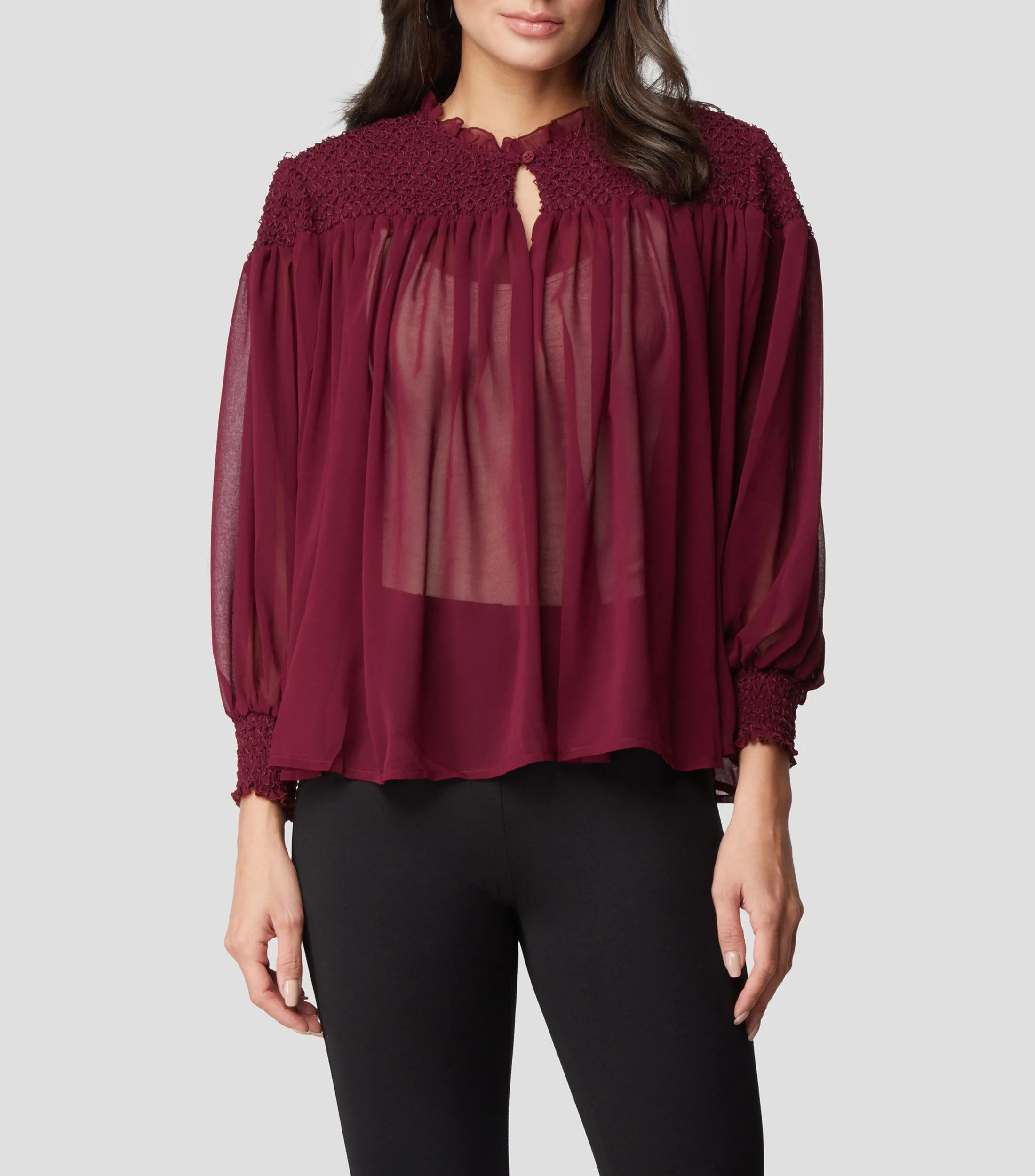 Chester & Peck Blusa texturizada de manga larga Mujer