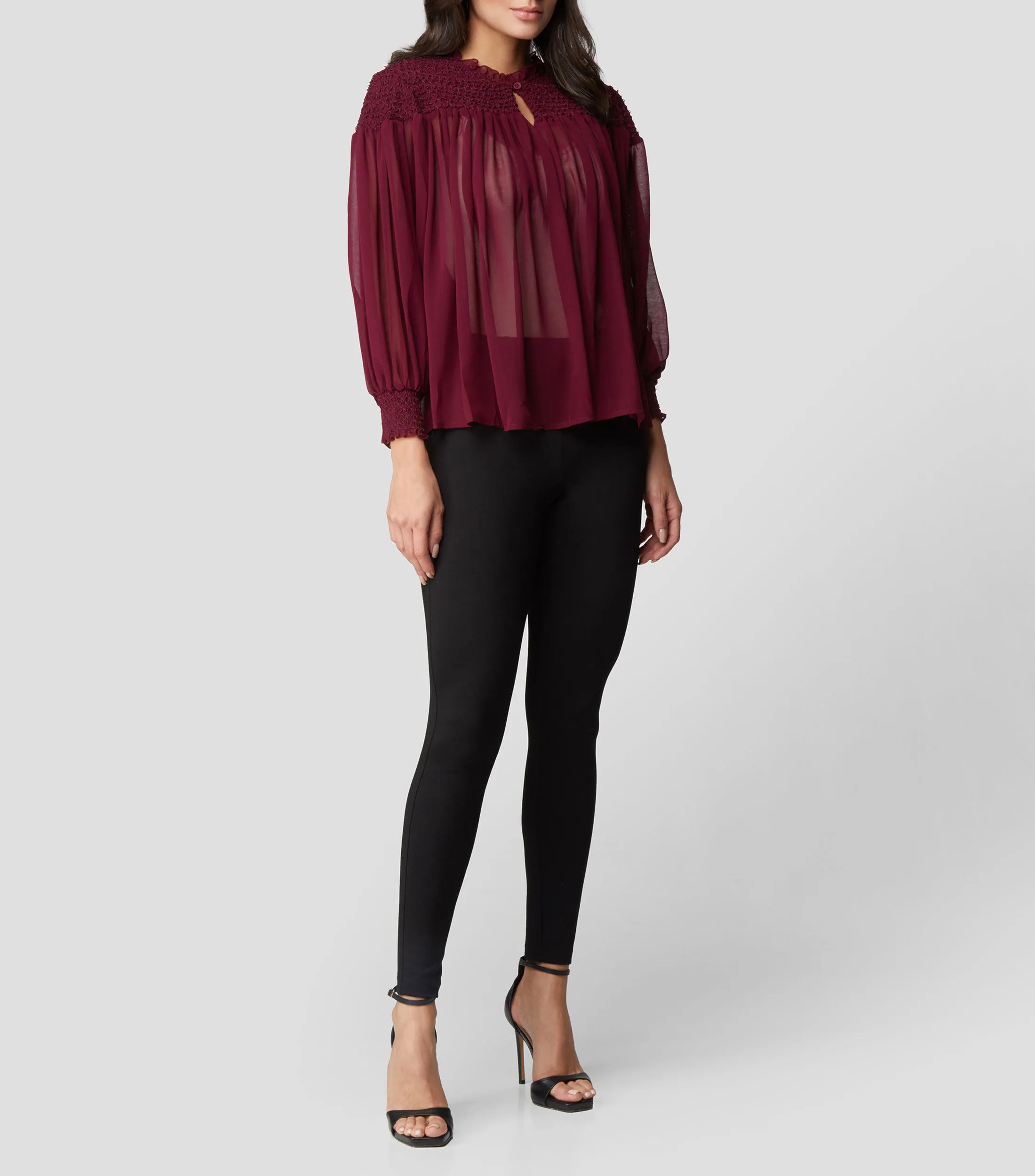 Chester & Peck Blusa texturizada de manga larga Mujer