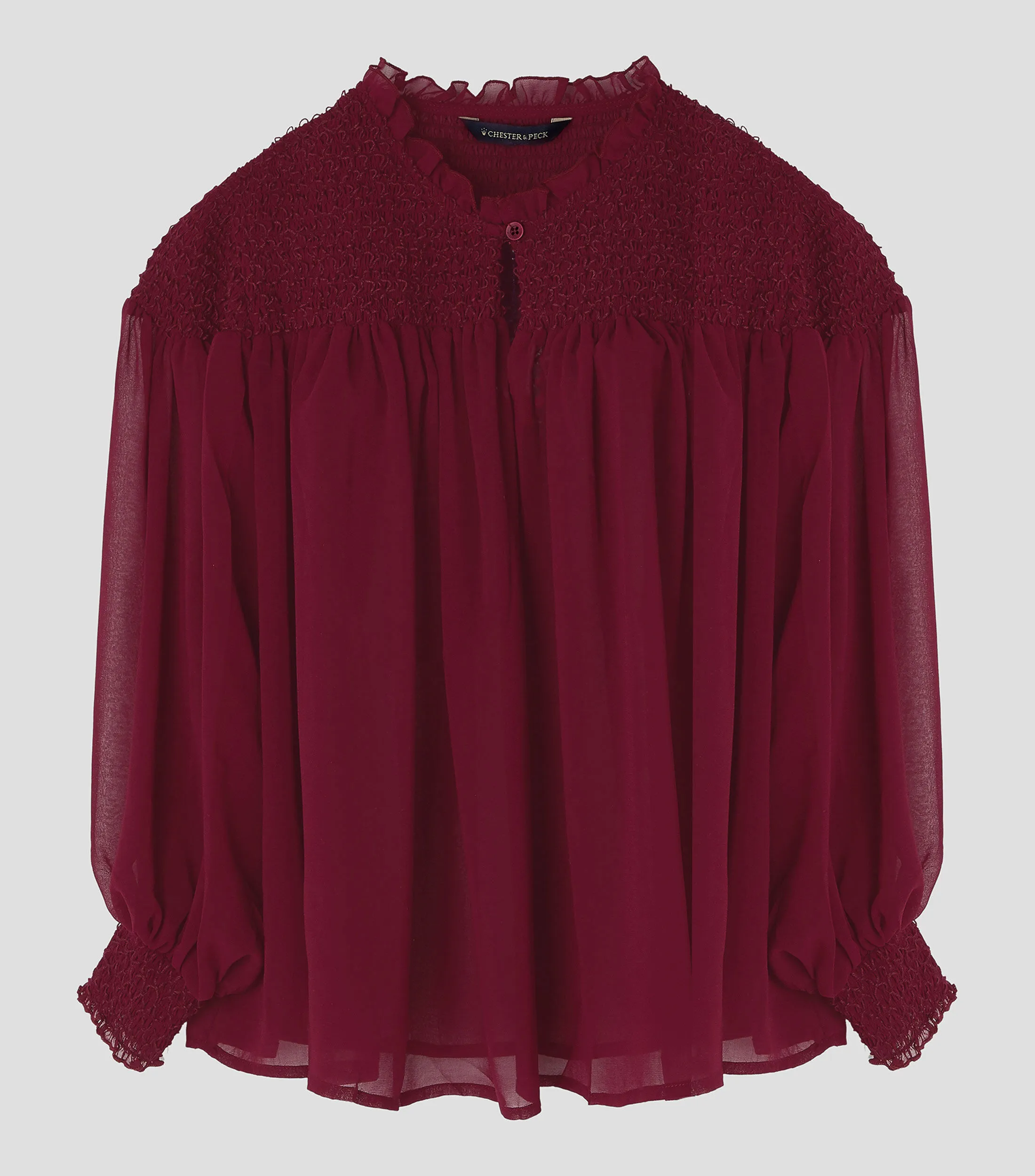 Chester & Peck Blusa texturizada de manga larga Mujer