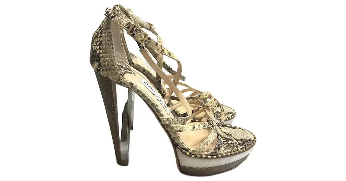 JIMMY CHOO Sandalias T.UE 39 Pieles exóticas Beige 