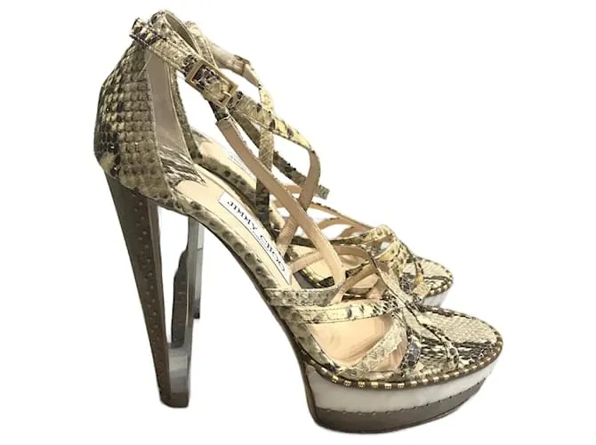 JIMMY CHOO Sandalias T.UE 39 Pieles exóticas Beige 