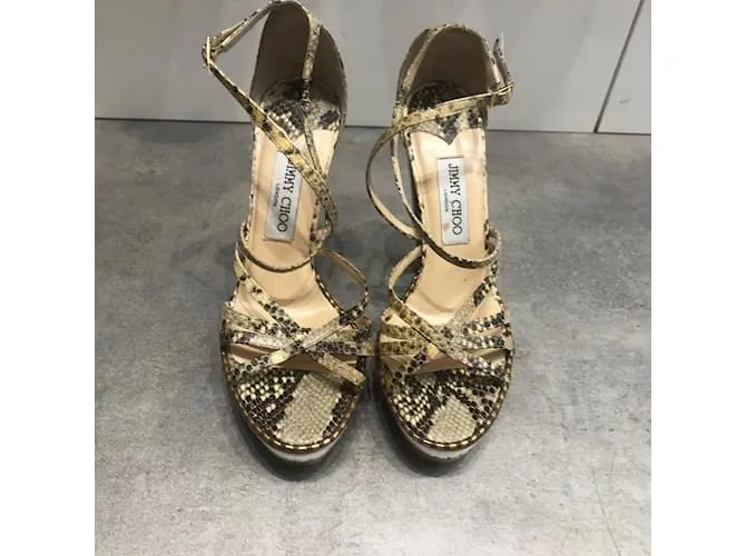 JIMMY CHOO Sandalias T.UE 39 Pieles exóticas Beige 