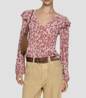 Mango Blusa con flores manga larga Mujer