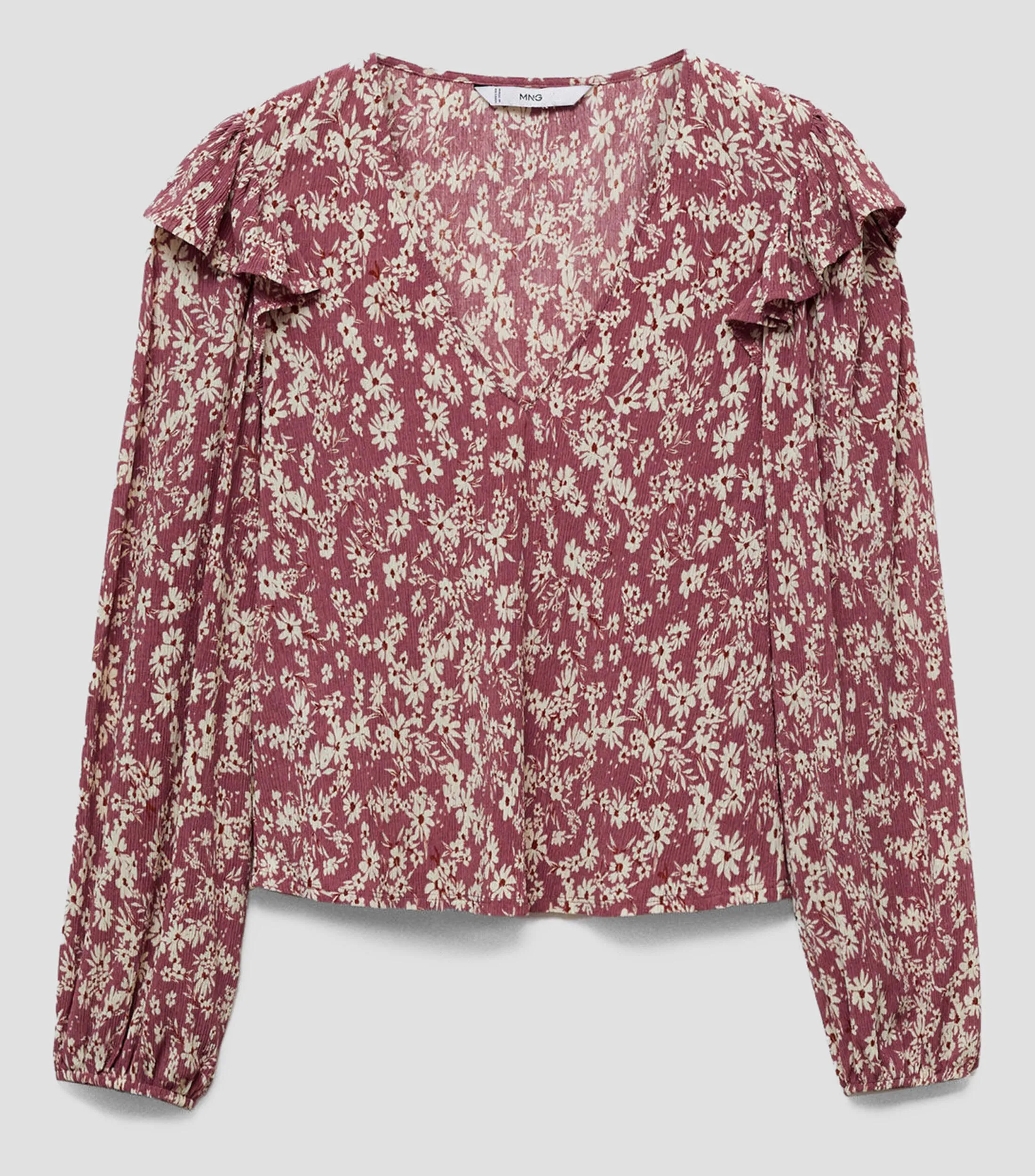 Mango Blusa con flores manga larga Mujer