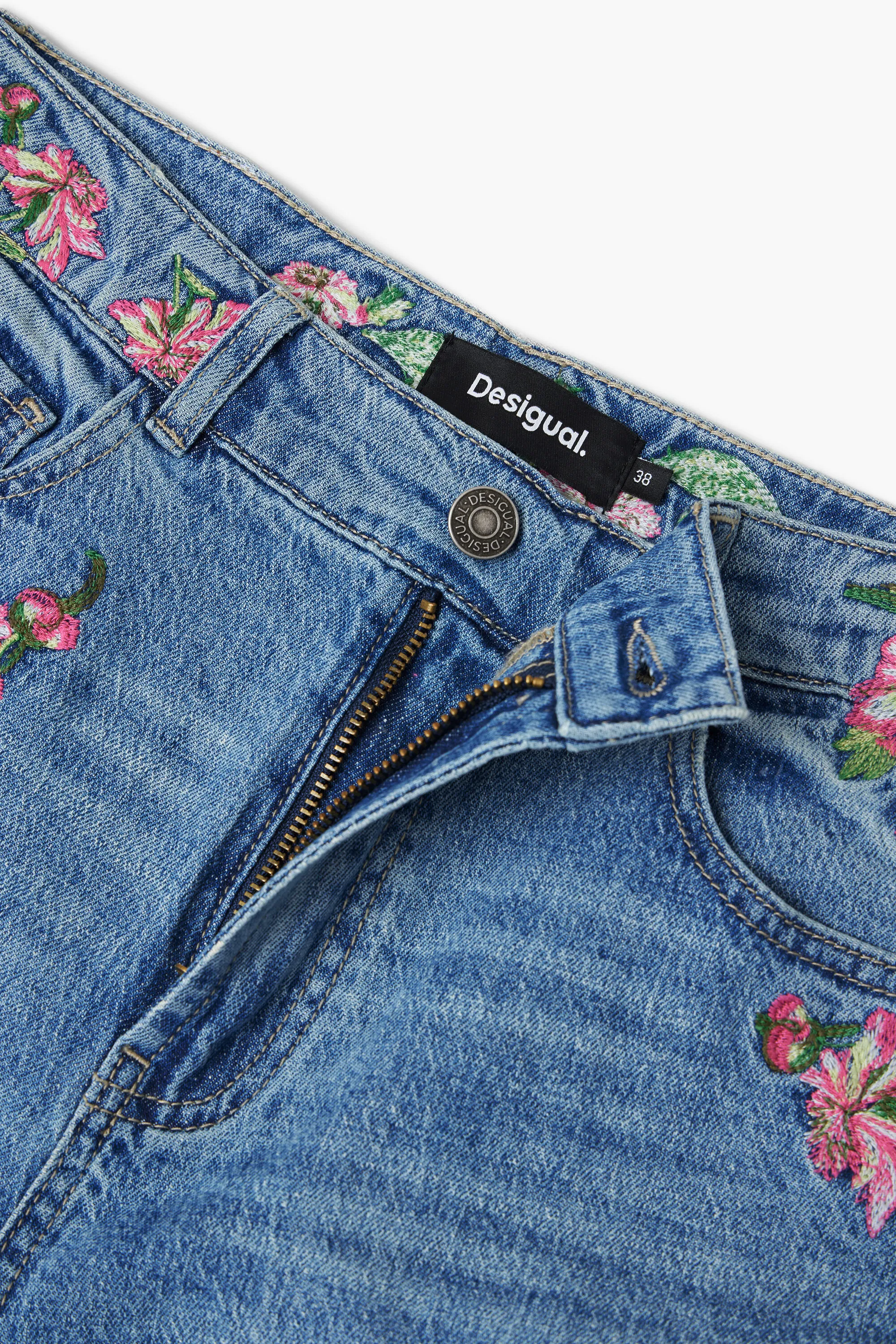 Pantalones largos denim flores