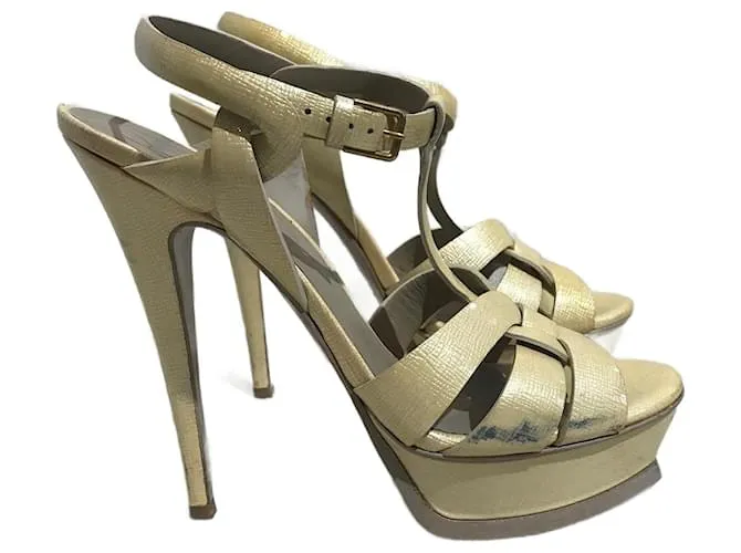 SAINT LAURENT Sandalias T.UE 38.5 Cuero Beige 