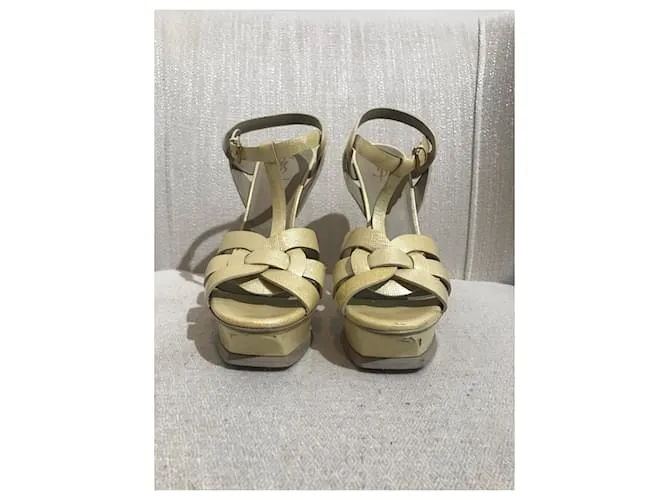 SAINT LAURENT Sandalias T.UE 38.5 Cuero Beige 