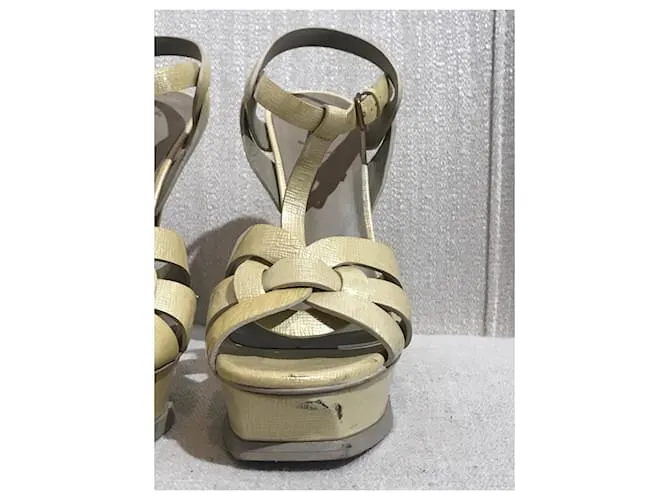 SAINT LAURENT Sandalias T.UE 38.5 Cuero Beige 