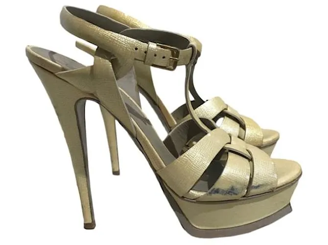 SAINT LAURENT Sandalias T.UE 38.5 Cuero Beige 