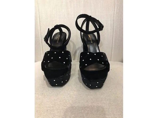 SAINT LAURENT Sandalias T.UE 40 terciopelo Negro 