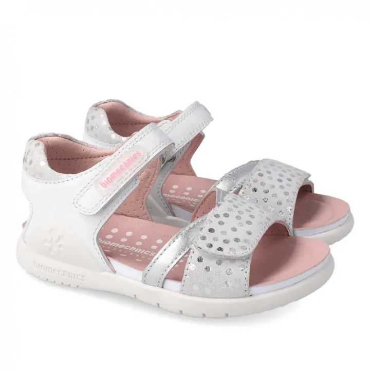 SANDALIAS BIOMECANICS DE NIñA BLANCO Y PLATA 232248C