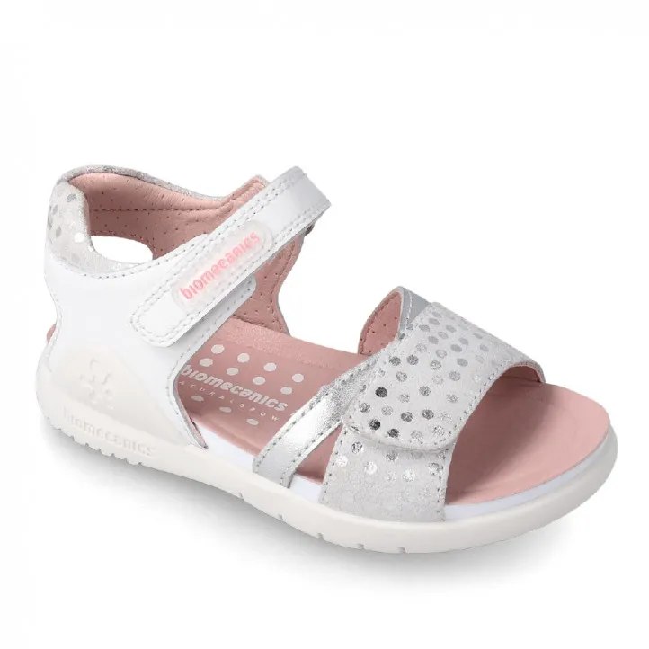 SANDALIAS BIOMECANICS DE NIñA BLANCO Y PLATA 232248C