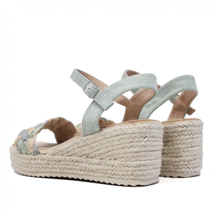 Sandalias cuña Owel bondi de esparto con frontal trenzado azul