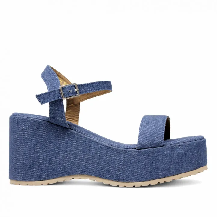 Sandalias cuña Owel Whangarei denim con plataforma y cogidas al tobillo