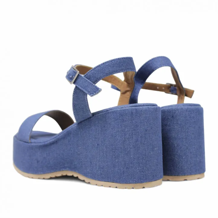 Sandalias cuña Owel Whangarei denim con plataforma y cogidas al tobillo