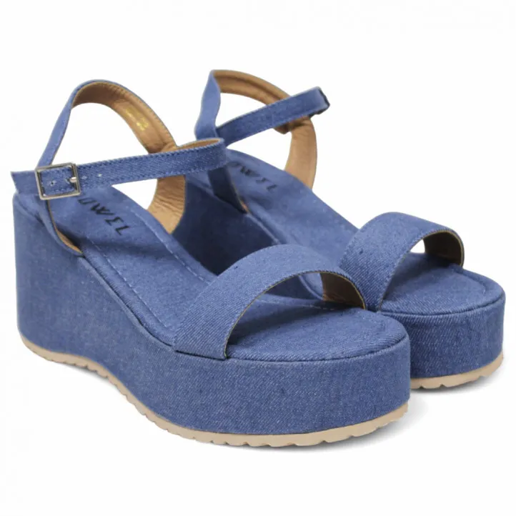 Sandalias cuña Owel Whangarei denim con plataforma y cogidas al tobillo