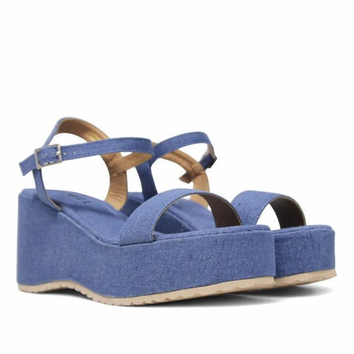 Sandalias cuña Owel Whangarei denim con plataforma y cogidas al tobillo