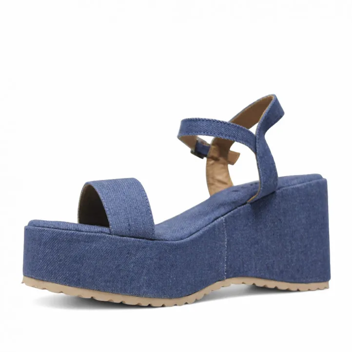 Sandalias cuña Owel Whangarei denim con plataforma y cogidas al tobillo