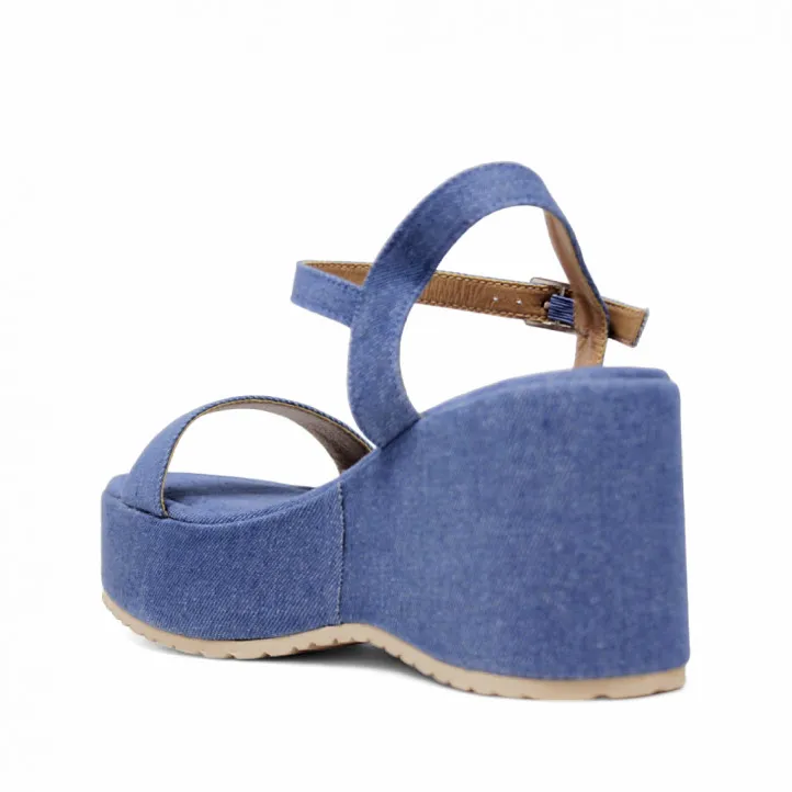 Sandalias cuña Owel Whangarei denim con plataforma y cogidas al tobillo