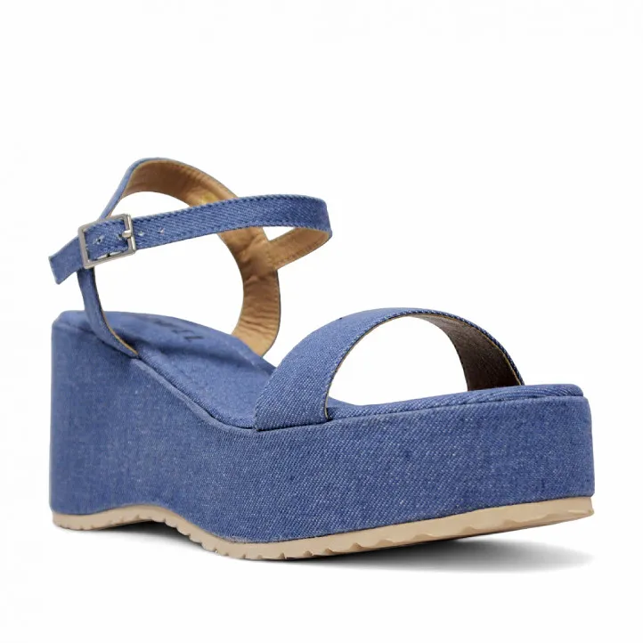 Sandalias cuña Owel Whangarei denim con plataforma y cogidas al tobillo