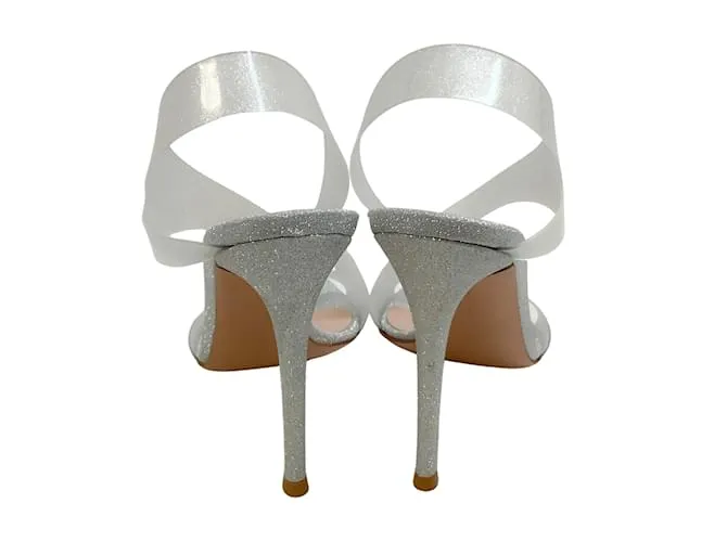 Sandalias halter plateadas con purpurina Metropolis de Gianvito Rossi Plata 