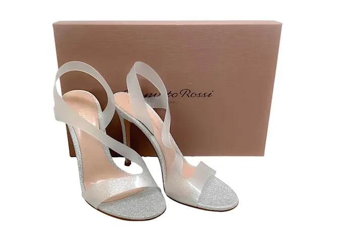 Sandalias halter plateadas con purpurina Metropolis de Gianvito Rossi Plata 