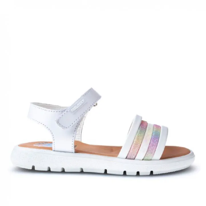 sandalias Pablosky blancas con tiras de purpurina arcoiris