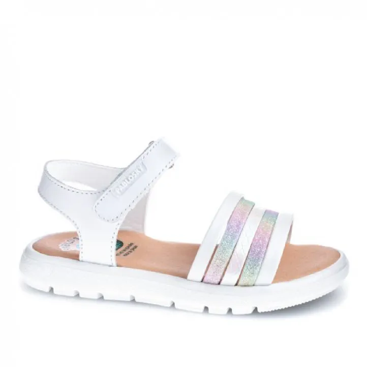 sandalias Pablosky blancas con tiras de purpurina arcoiris