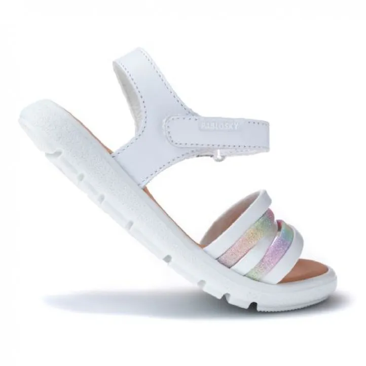 sandalias Pablosky blancas con tiras de purpurina arcoiris