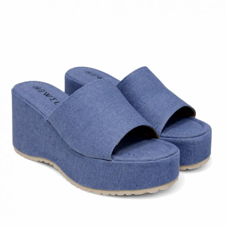 Sandalias plataformas Owel Wellington denim con ligera cuña y pala ancha