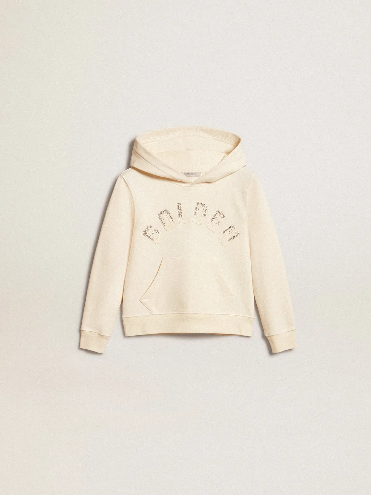 Sudadera con capucha de color blanco envejecido con parches 