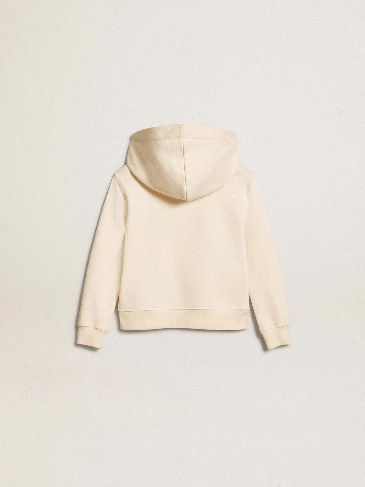 Sudadera con capucha de color blanco envejecido con parches 